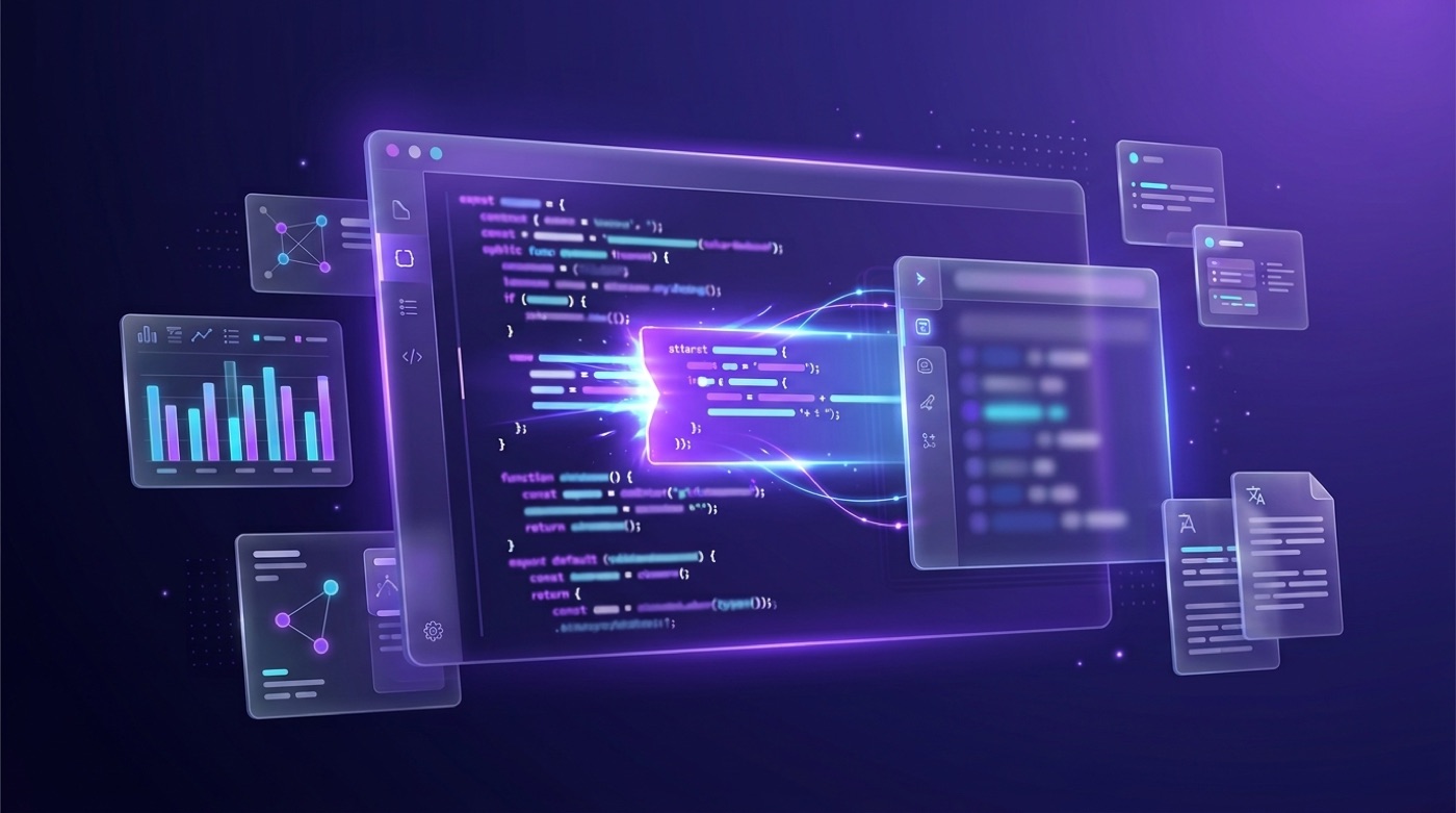 Code editor window showing a fill-in-the-middle code insertion and a completion suggestion panel