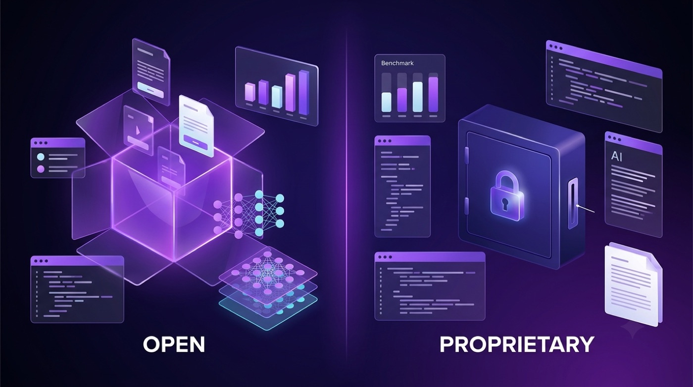 Split diagram: an open, downloadable Qwen model on the left versus a sealed proprietary ChatGPT service on the right