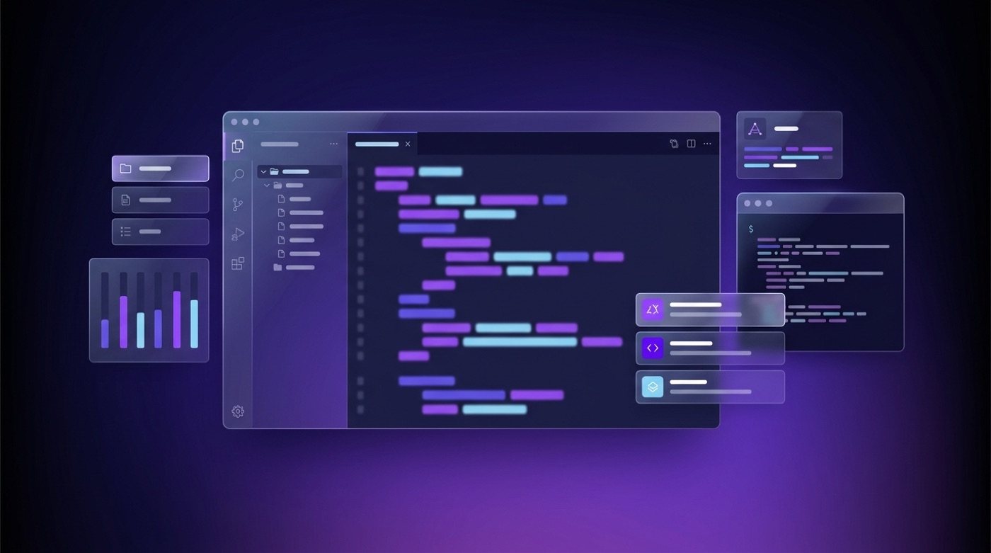 A code editor with autocomplete panels representing Qwen's coding-specialized models