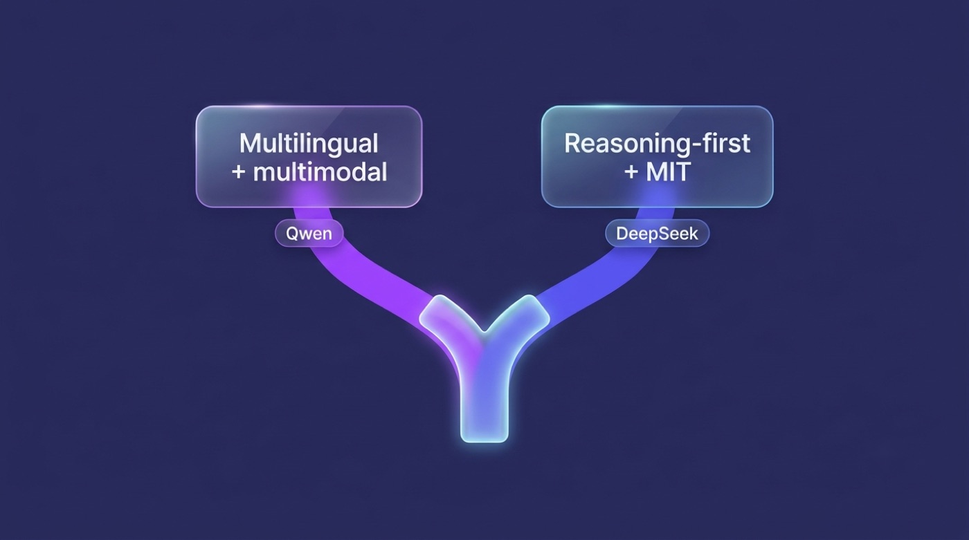 Decision fork splitting to Qwen for multilingual and multimodal work and DeepSeek for reasoning-first MIT