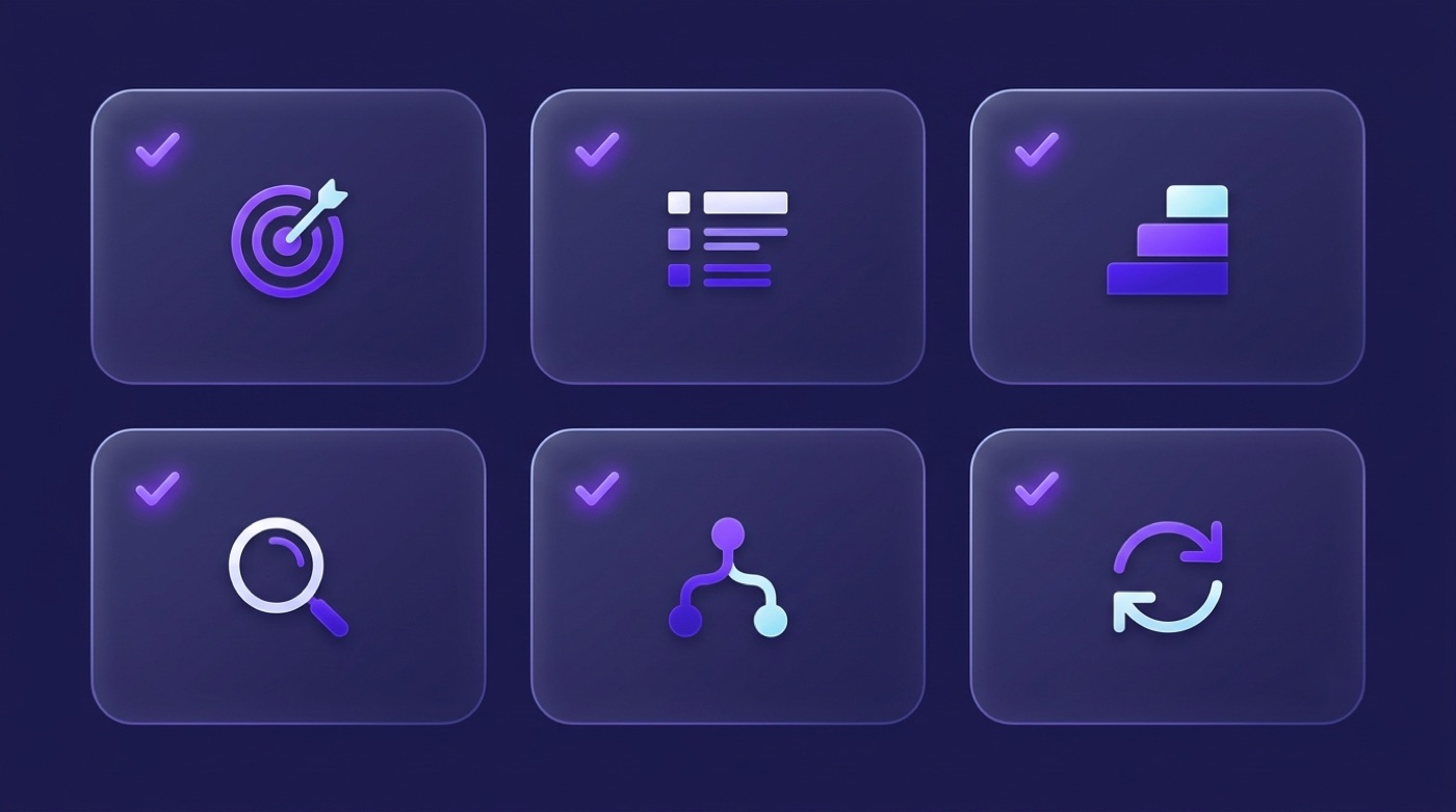 A checklist grid of six tip icons, each marked with a checkmark