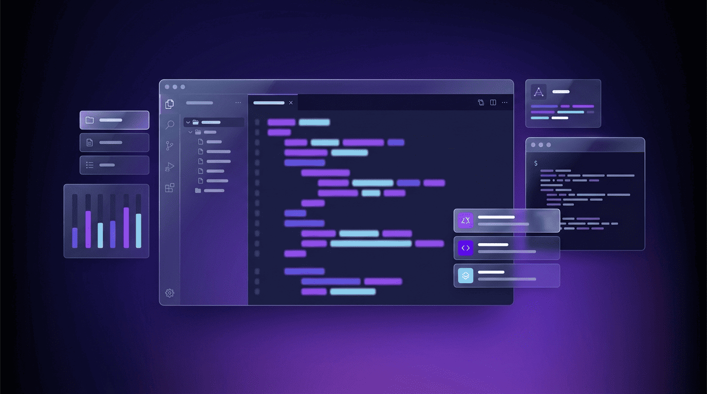 A code editor with autocomplete panels representing Qwen's coding-specialized models
